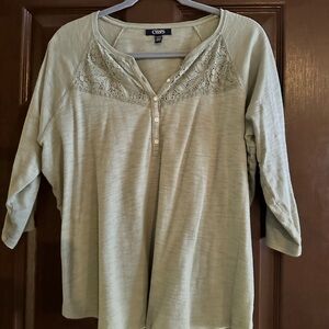 Chaps Sage Green Blouse with Lace Detail